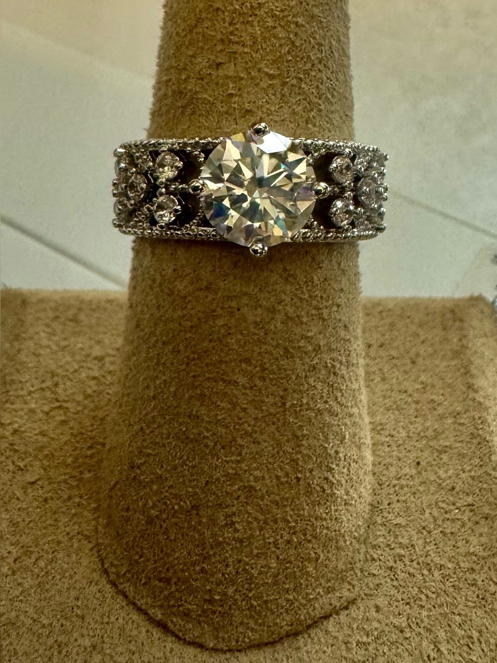 Sparkling Silver-Tone Round-Cut CZ Statement Ring - Silver